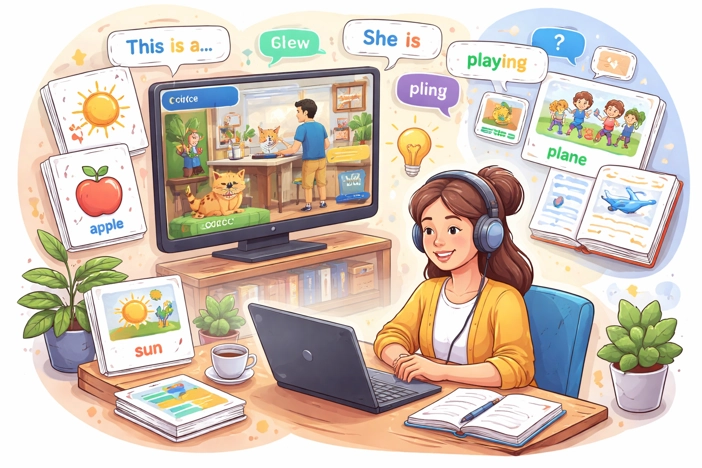 یادگیری واژگان و ساختار جملات از طریق محتوای دیداری